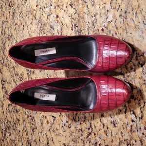 Prada  ladies heels red snakeskin. Size 8
